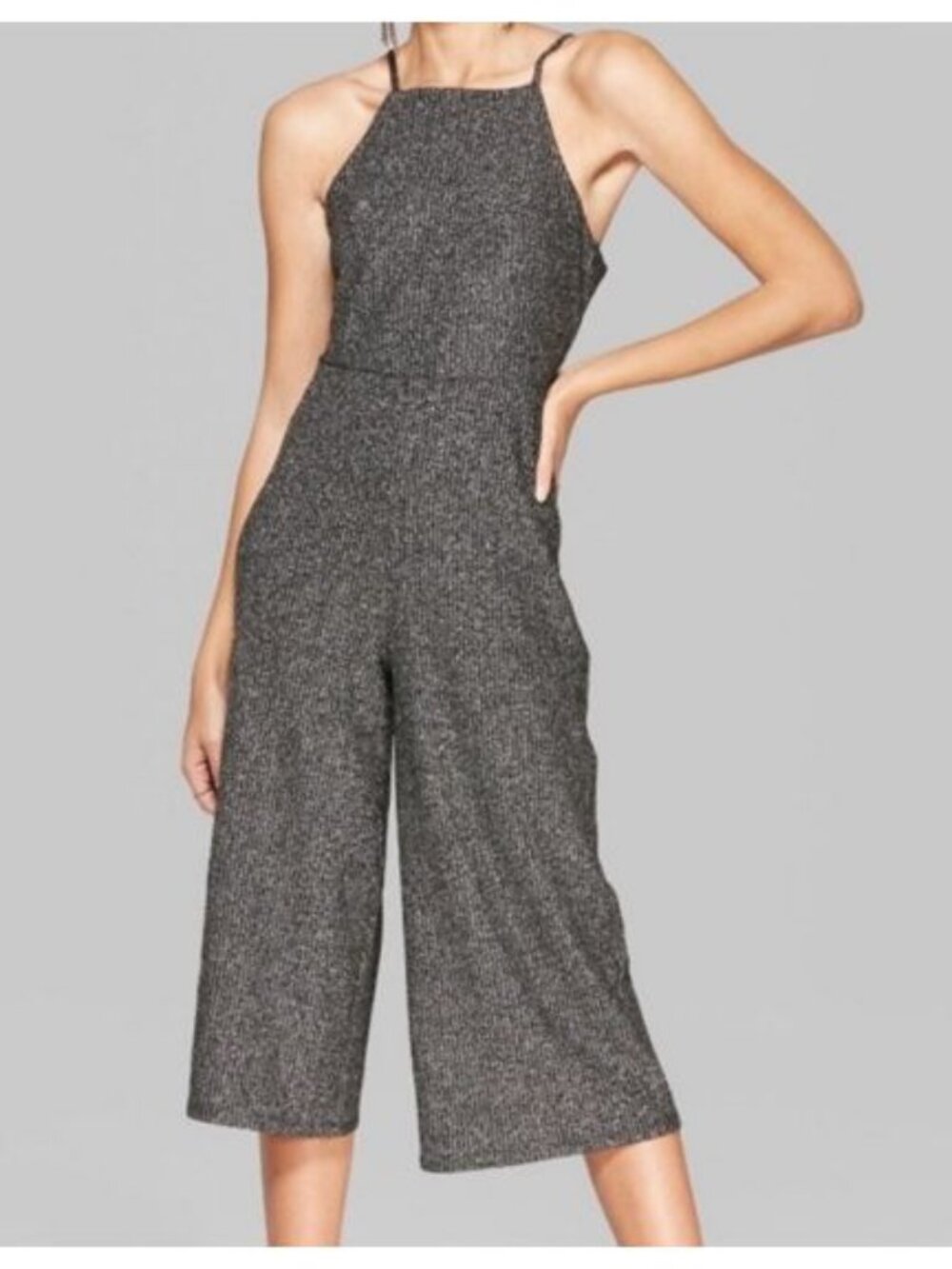 Wild Fable Metallic Knit Square-Neck Cropped Jumpsuit